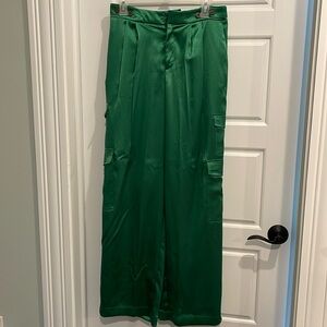 Green Satin Cargo Pants